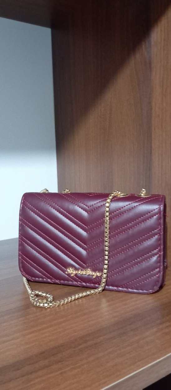 Bordo Zincir Detaylı Deri Kadın Çanta - Görsel 2