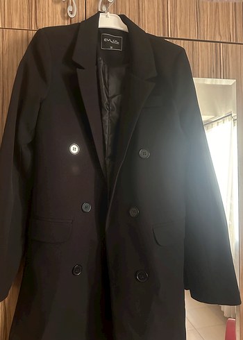 Düğmeli Siyah Maxi Kadın Blazer Ceket - Görsel 2