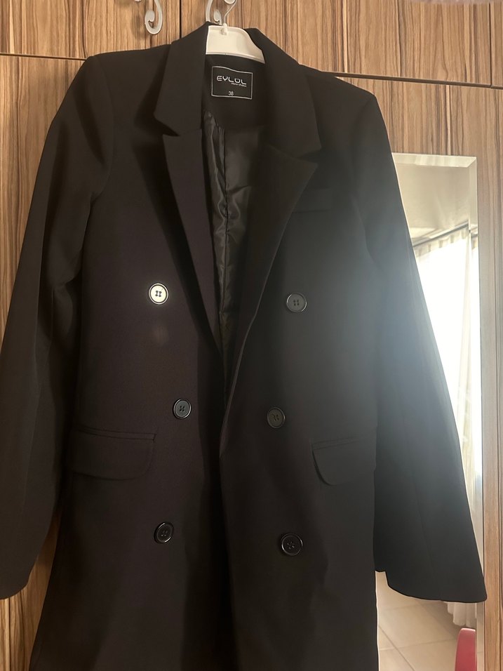 Düğmeli Siyah Maxi Kadın Blazer Ceket - Görsel 2