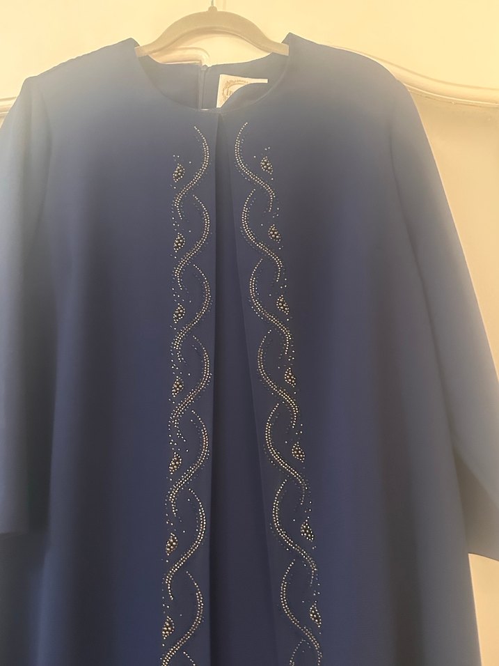 Drapeli Mavi Uzun Kadın anne abiye - Görsel 4