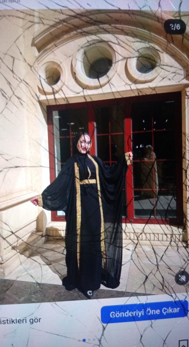 Uzun Siyah Etnik Desenli Kadın Elbise - Görsel 2