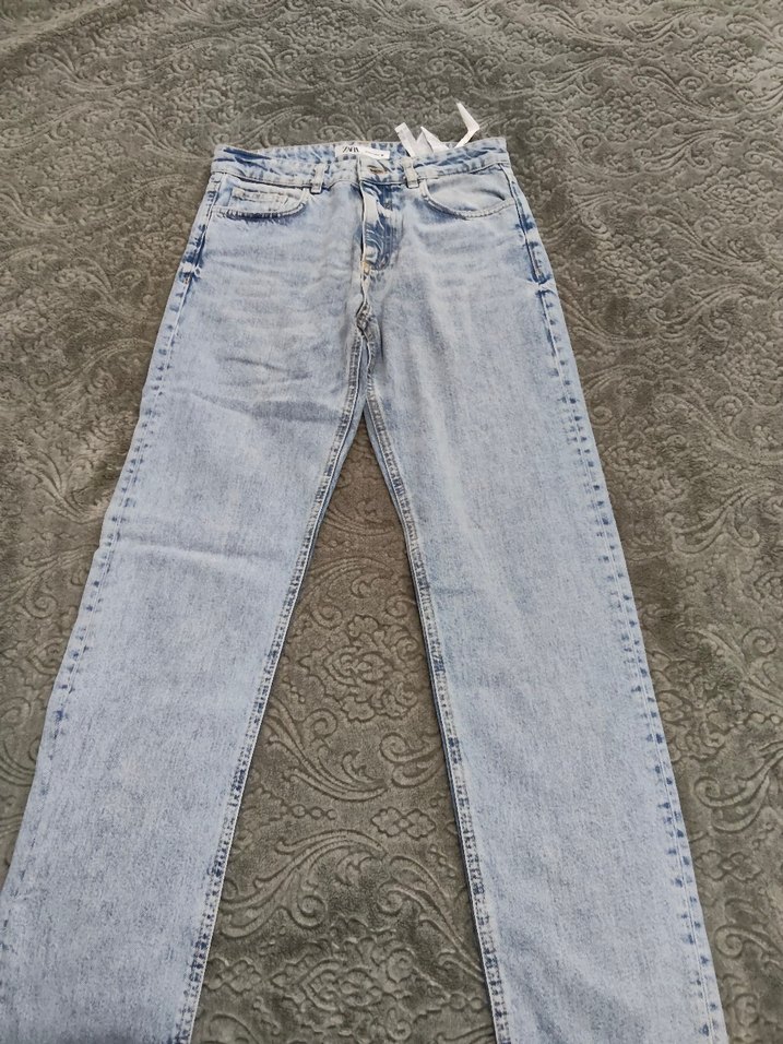 Düğmeli Mavi Kadın Kot Pantolon - Görsel 3