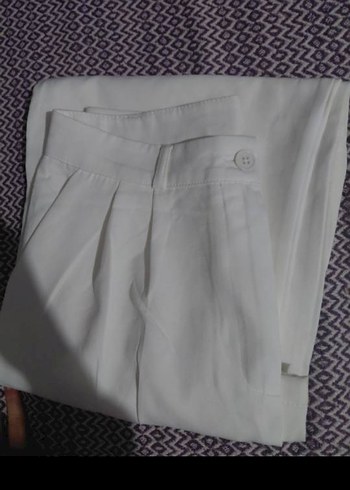 Beyaz Midi Kumaş Pantolon - Görsel 4