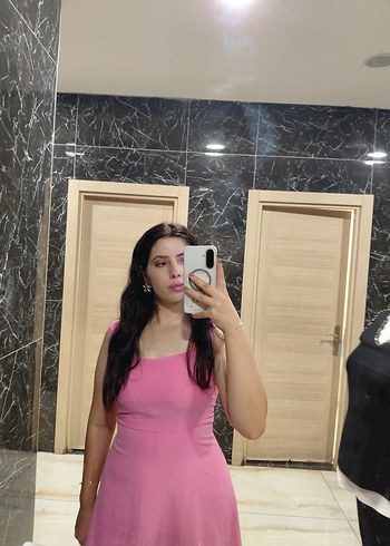 Pembe Straplez Uzun Kadın Elbise - Görsel 2