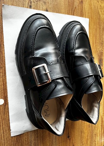 Siyah Deri Tokalı Kadın Loafer - Görsel 6