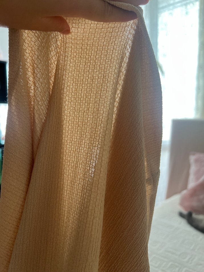 Bej Midi bol Keten Elbise - Görsel 5