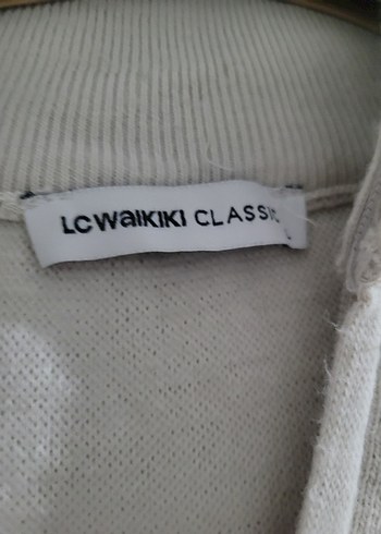 LC Waikiki Yarım Fermuarlı Çizgili Beyaz Triko