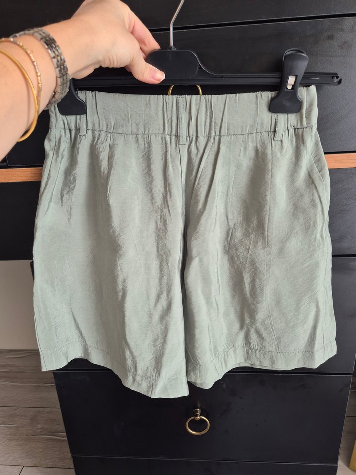 Gri Keten Kemerli Mini Hamile Şortu - Görsel 3