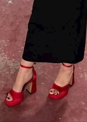 Platform Kırmızı Saten Yüksek Topuklu Kadın Ayakkabı - Görsel 2