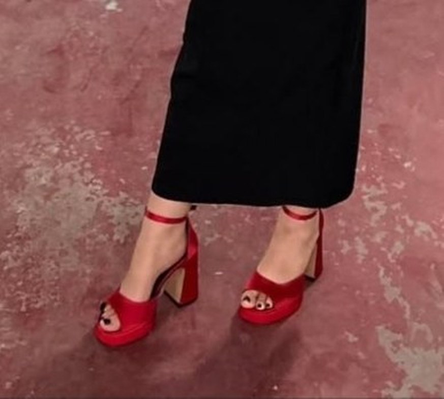 Platform Kırmızı Saten Yüksek Topuklu Kadın Ayakkabı - Görsel 2