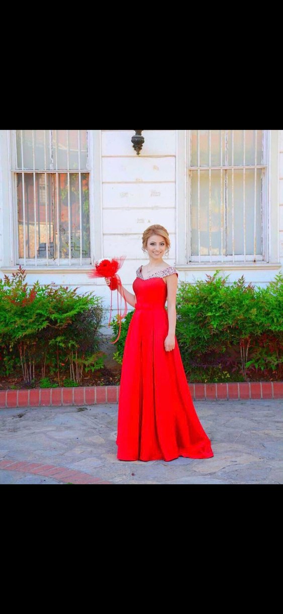 Kırmızı Drapeli Uzun Abiye Elbise - Görsel 2