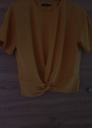 l Beden sarı Renk Sari simli crop bluz