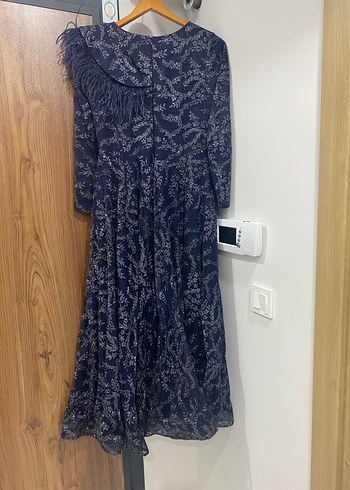 Lacivert Uzun Kollu Bohem Elbise - Görsel 2