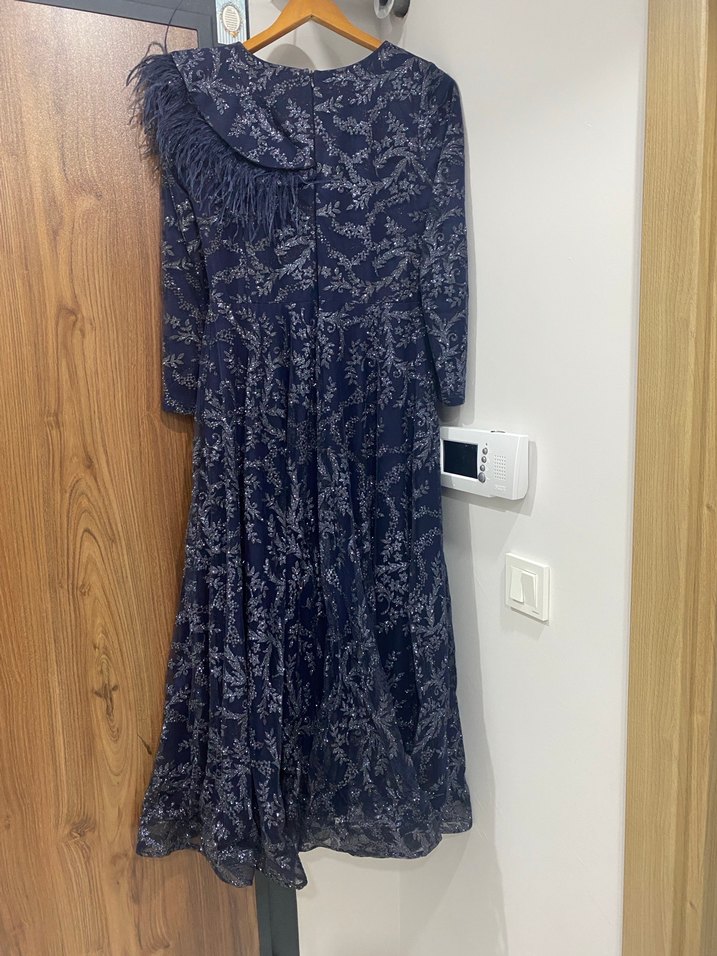 Lacivert Uzun Kollu Bohem Elbise - Görsel 2