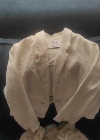 Kızlar için Beyaz Keten Bolero Ceket - Görsel 7