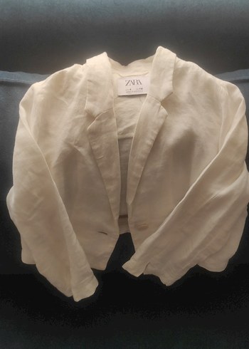 Kızlar için Beyaz Keten Bolero Ceket - Görsel 5