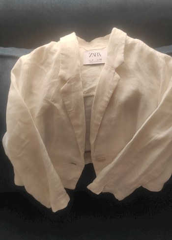 Kızlar için Beyaz Keten Bolero Ceket - Görsel 3