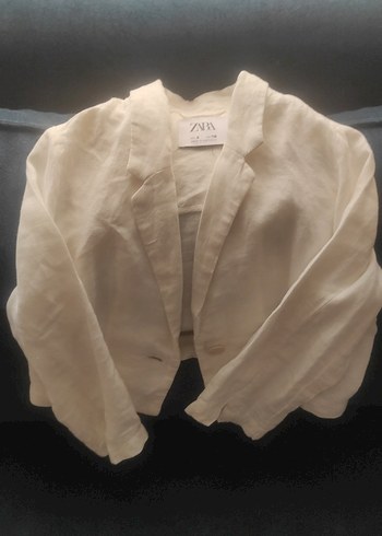 Kızlar için Beyaz Keten Bolero Ceket - Görsel 6