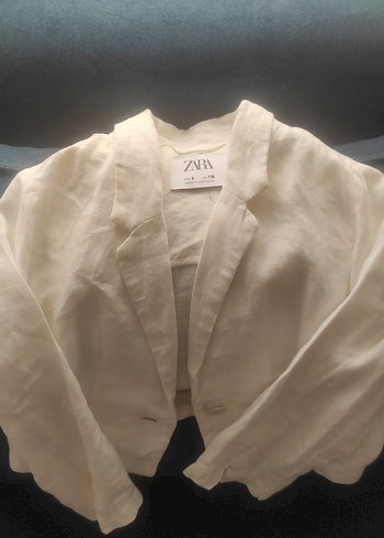 Kızlar için Beyaz Keten Bolero Ceket - Görsel 4