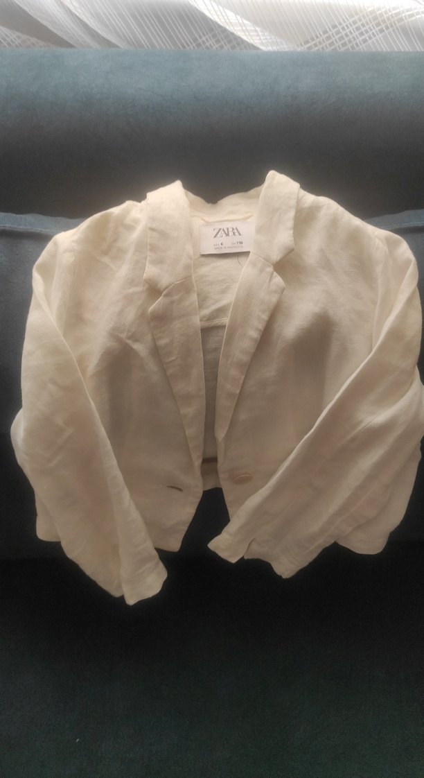 Kızlar için Beyaz Keten Bolero Ceket - Görsel 5