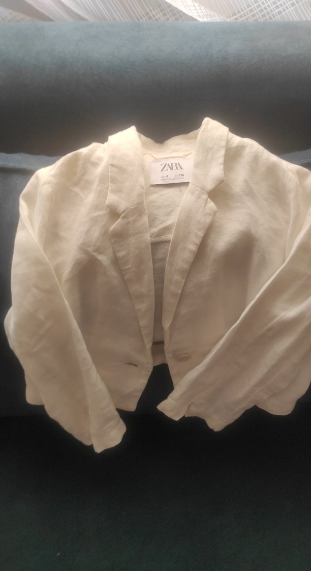 Kızlar için Beyaz Keten Bolero Ceket - Görsel 3