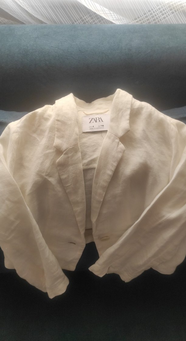 Kızlar için Beyaz Keten Bolero Ceket - Görsel 4