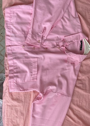Pembe crop Gömlek