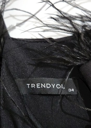 Siyah Tüy Detaylı Midi Siyah Elbise - Görsel 3