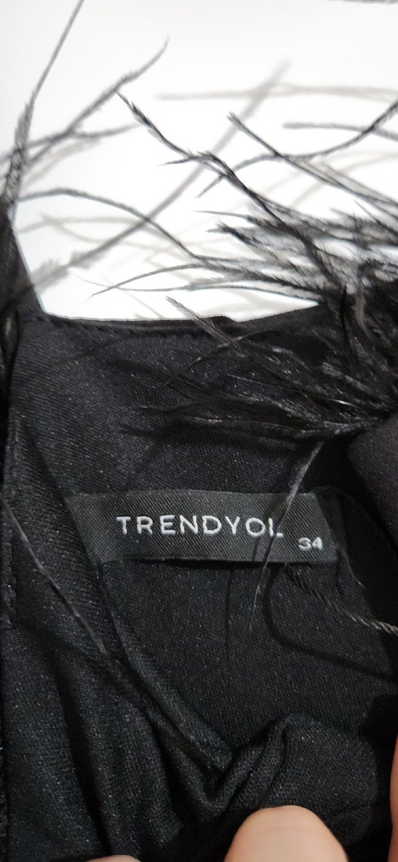 Siyah Tüy Detaylı Midi Siyah Elbise - Görsel 3