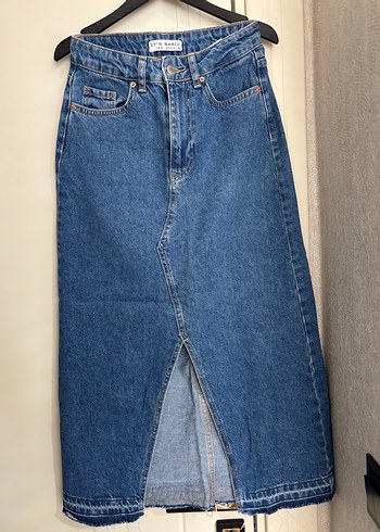 Kadın Mavi Denim Midi Etek