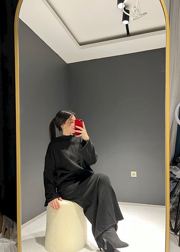 Siyah Kadın Uzun Salaş Triko Takım