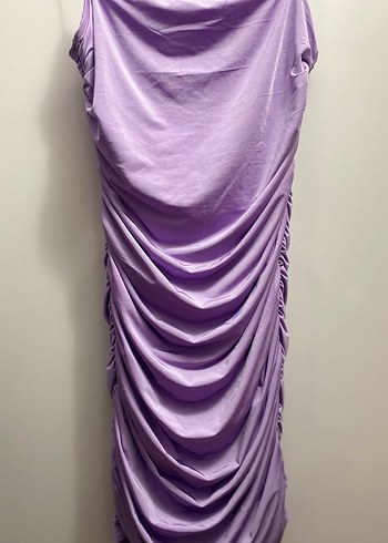 Dar Büzgülü Lila Askılı Mini Elbise - Görsel 2