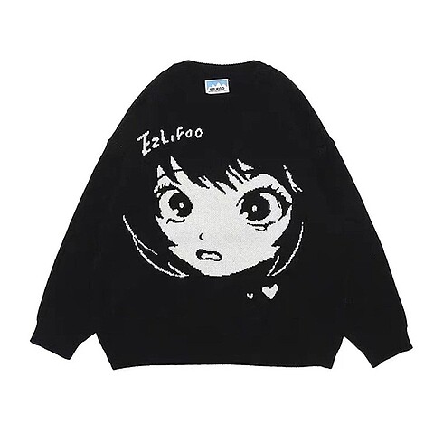 Kazak anime baskılı unisex oversize siyah