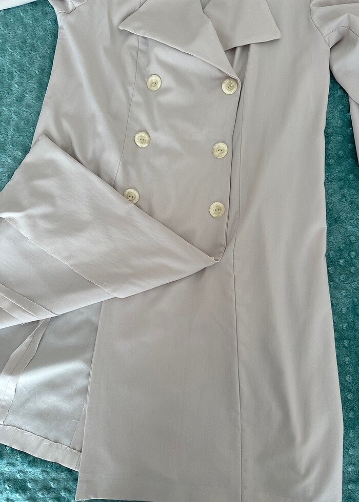 Krem rengi ceket elbise - Görsel 4