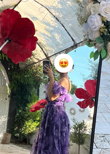 Mor Drapeli Uzun Straplez Bohem Elbise - Görsel 3