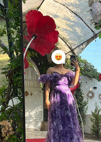 Mor Drapeli Uzun Straplez Bohem Elbise - Görsel 2