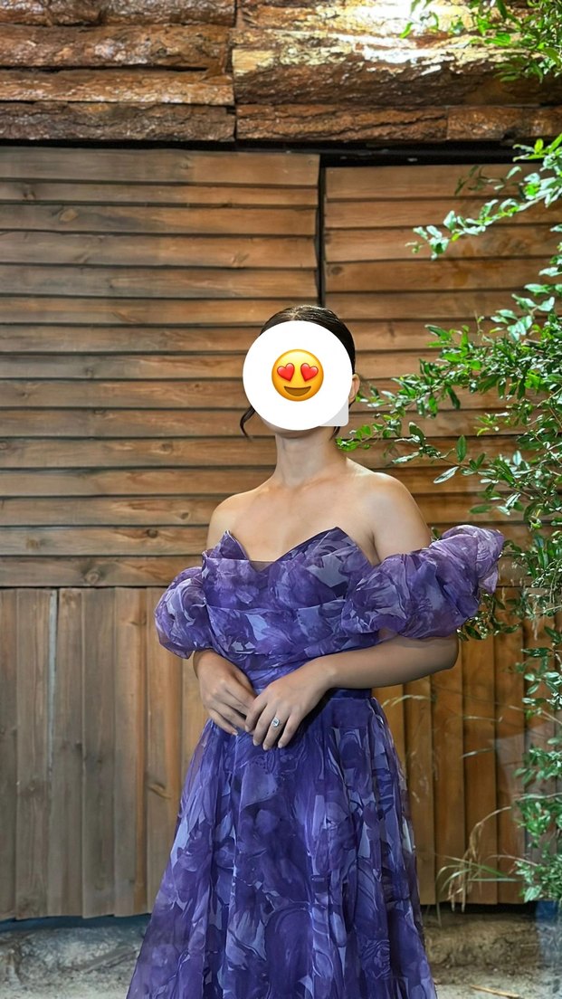 Mor Drapeli Uzun Straplez Bohem Elbise - Görsel 5