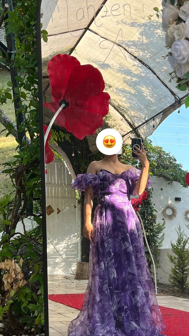 Mor Drapeli Uzun Straplez Bohem Elbise - Görsel 2