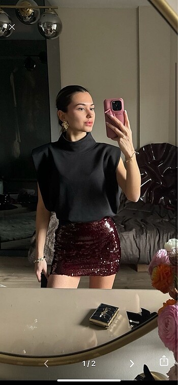 bordo pullu etek