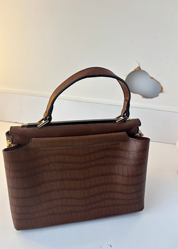 Kahverengi Deri Kabartmalı Kadın Çanta - Görsel 2