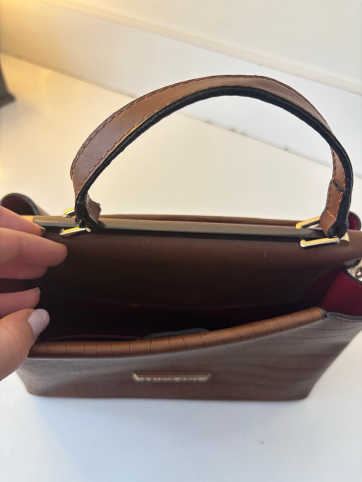 Kahverengi Deri Kabartmalı Kadın Çanta - Görsel 3