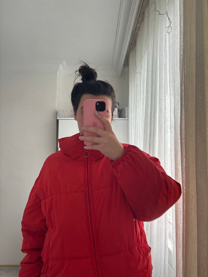 Kırmızı Kadın Midi Kışlık Mont - Görsel 4