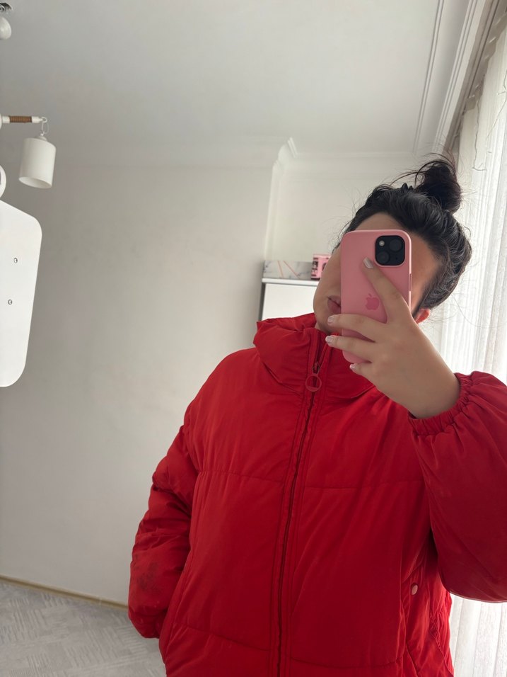 Kırmızı Kadın Midi Kışlık Mont - Görsel 3