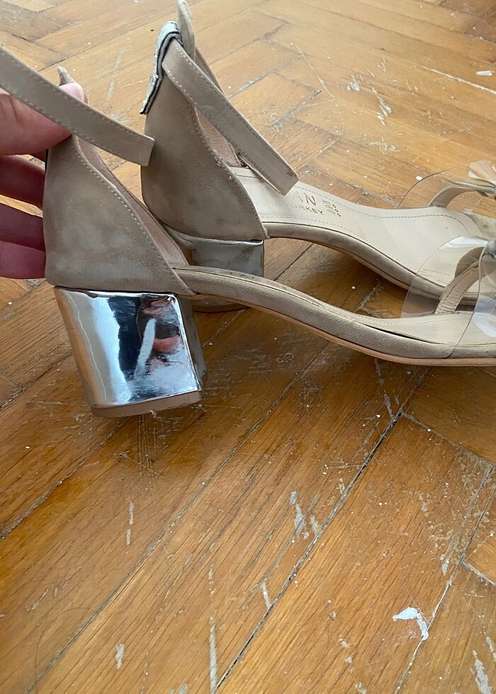 39 numara krem rengi kadın topuklu ayakkabı - Görsel 2