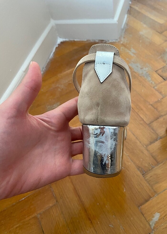 39 numara krem rengi kadın topuklu ayakkabı - Görsel 5