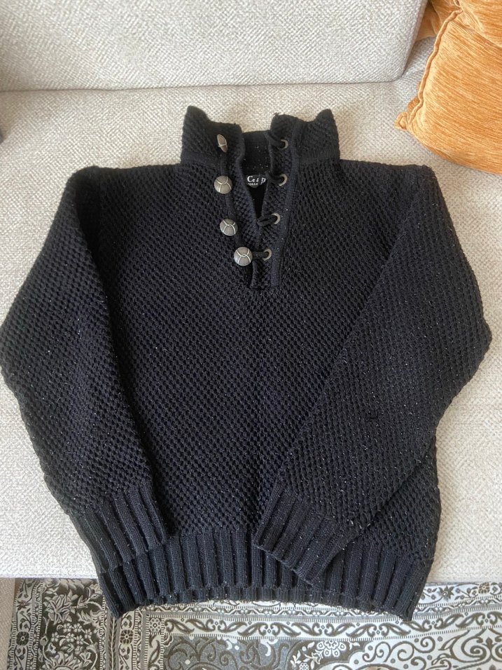 Düğmeli Siyah Örgü Erkek Kazak - Görsel 3