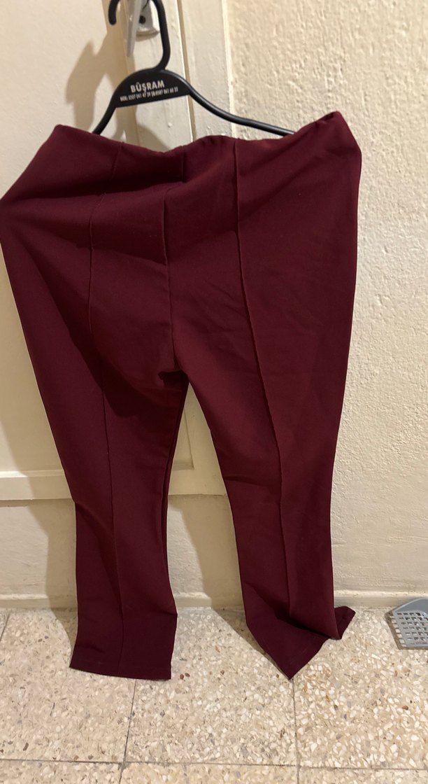 Bordo  ispanyol paça Kadın Kumaş Pantolon - Görsel 3