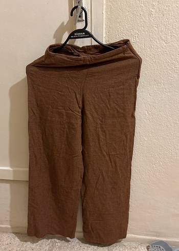 Kadın Kahverengi Keten Salaş Pantolon - Görsel 2