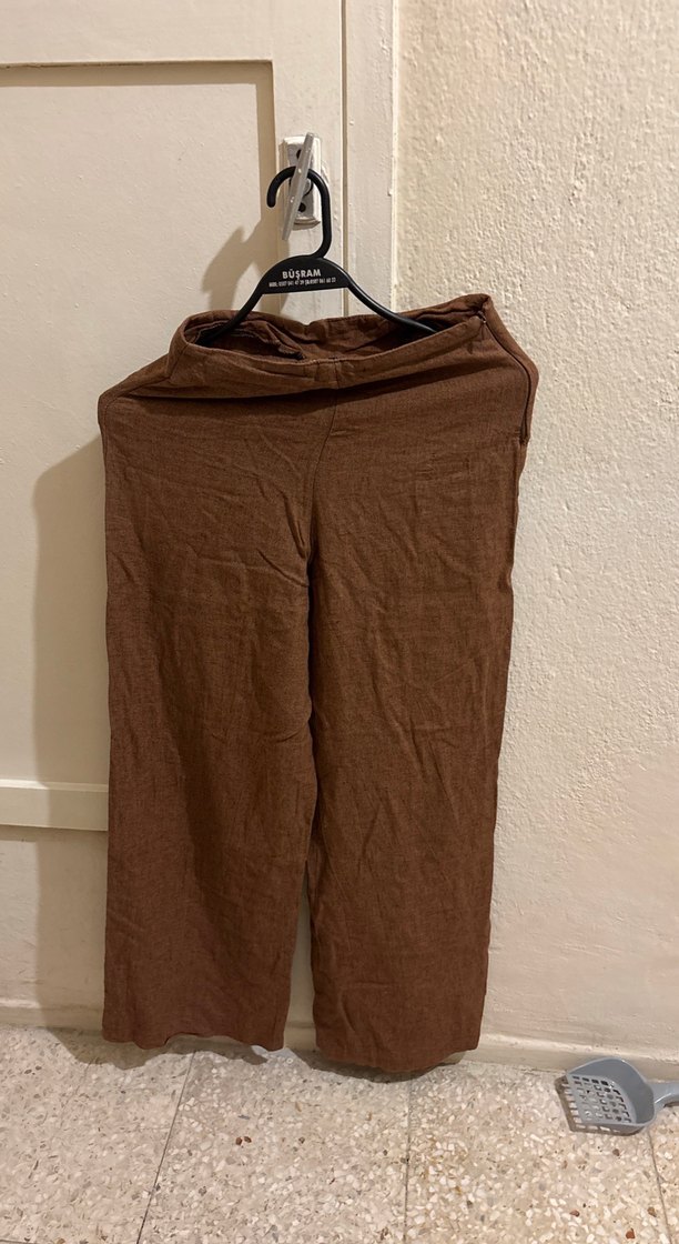 Kadın Kahverengi Keten Salaş Pantolon - Görsel 2