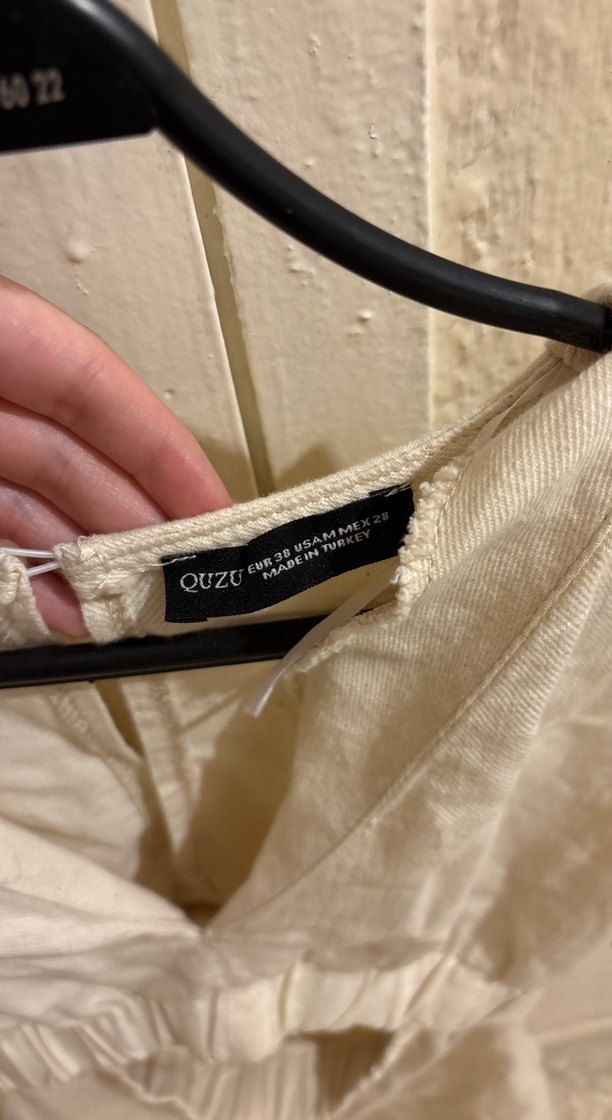 Beyaz bohem V Yaka Midi Keten Elbise - Görsel 2